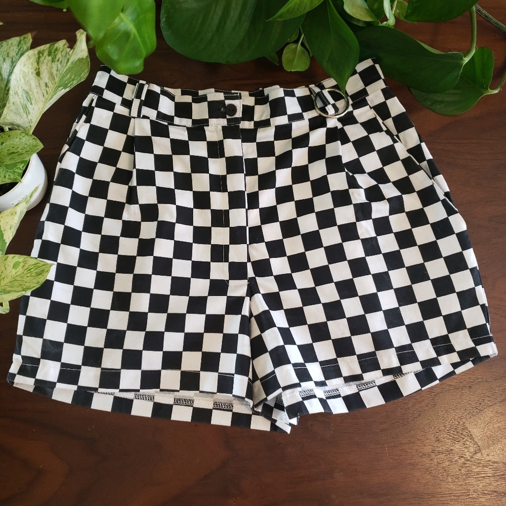 Checkered Pleated Shorts